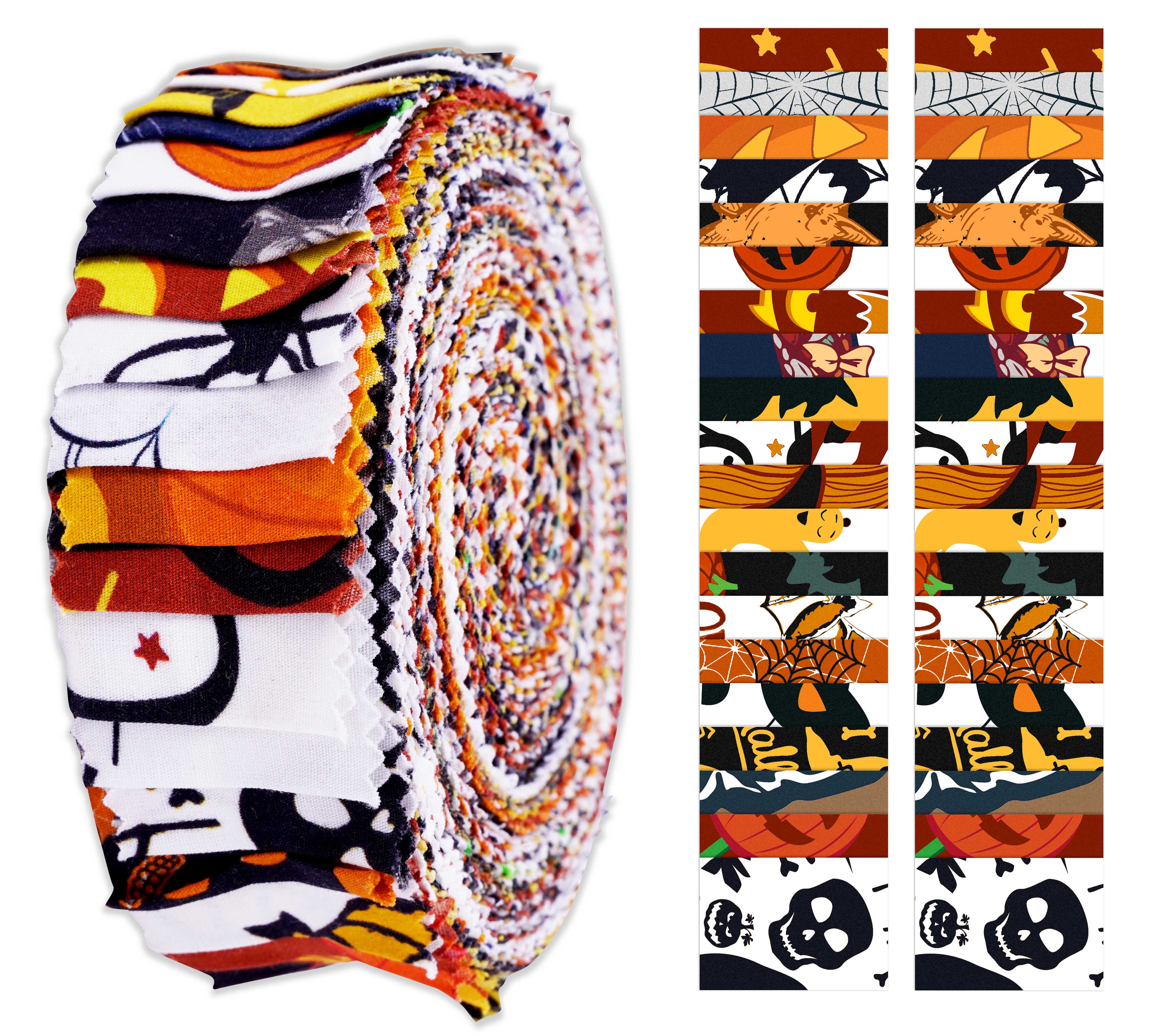 Soimoi 40Pcs Halloween Print Precut Fabrics Strips Roll Up 1.5x42inches Cotton Jelly Rolls For Quilting - Multicolor